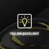 A close-up of a black and yellow computer mouse with a yellow backlight icon and text. Produktbild-Vorschau