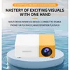 A mini projector is displayed on a pedestal with a water-like background. Produktbild-Vorschau