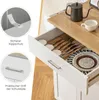 A close-up view of a kitchen cart drawer being opened, showcasing its contents and features. Podgląd zdjęcia produktu