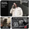 Collage of images showing a man drinking from a Contigo mug, a close-up of the mug, and the mug in a car cup holder. Podgląd zdjęcia produktu