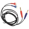 A black audio cable with red and blue connectors on both ends, laid out on a white background. Podgląd zdjęcia produktu