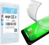 A hydrogel screen protector is shown being applied to a smartphone screen, with the product packaging visible on the left. Produktbild-Vorschau
