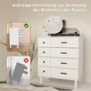 A white dresser with drawers is shown, with inset images demonstrating safety features. Produktbild-Vorschau