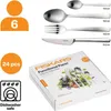 A Fiskars Functional Form cutlery set is shown on its packaging, with individual pieces of cutlery displayed above. Produktbild-Vorschau