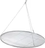 A round metal grill grate suspended by wires against a white background. Produktbild-Vorschau