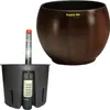 A brown ceramic planter with a black inner pot and a water level indicator. Produktbild-Vorschau