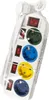 A white power strip with four outlets and four switches, all wrapped in clear plastic. Náhled obrázku produktu