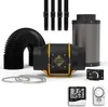 A set of grow box equipment including a fan, filter, ducting, and accessories, arranged on a white background. Produktbild-Vorschau