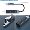 Product marketing image showing dimensions and features of a USB hub. Produktbild-Vorschau