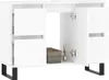 Interior view of a white cabinet with open doors, showing shelves and contents. Produktbild-Vorschau