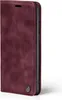 A burgundy flip case for a smartphone, shown closed and at an angle. Produktbild-Vorschau