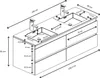A technical drawing with dimensions of a bathroom vanity set. Voir les images du produit