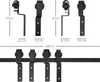 Diagrams showing dimensions and a representation of a sliding door track system. Produktbild-Vorschau