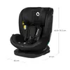 A black car seat is shown from a slightly elevated front-left angle against a white background. Dimensions are indicated with lines and text. Produktbild-Vorschau