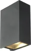 A dark gray, rectangular wall light fixture with a light emanating from the bottom. Produktbild-Vorschau