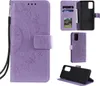 A collage of images showing a purple mandala flip case for a Samsung Galaxy S20 phone from different angles. Produktbild-Vorschau