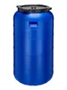 A blue plastic barrel with a black lid, shown in a studio setting against a white background. Produktbild-Vorschau