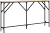 A long, narrow console table with a wooden top and black metal legs, shown against a white background. Náhled obrázku produktu
