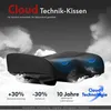 A black ergonomic cushion is shown against a dark gray background with clouds and promotional text. Anteprima dell’immagine prodotto