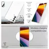 Collage of images showing a clear phone case, its features, and its compatibility with wireless charging. Produktbild-Vorschau