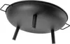 A black metal fire pit viewed from underneath, resting on three legs. Anteprima dell’immagine prodotto