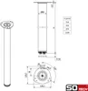 Technical drawing and illustration of a table leg with dimensions and specifications. Produktbild-Vorschau