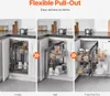A collage of three images showing a kitchen cabinet pull-out storage organizer in different stages of extension. Podgląd zdjęcia produktu