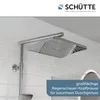A close-up view of a modern shower head mounted on a tiled wall. Produktbild-Vorschau