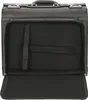 An open black leather briefcase is shown from the front, with the interior visible. Voir les images du produit