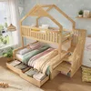Kinder-Etagenbett 90x200 & 140x200 cm mit Giebeldach, Produktbild-Vorschau 1
