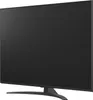 A black LG television with a black stand, shown from a side angle. Produktbild-Vorschau