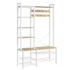 A white and wood-tone entryway organizer with shelves and coat hooks. Náhled obrázku produktu