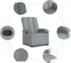 A collage of a gray fabric recliner chair with close-up views of its features. Náhľad obrázku produktu