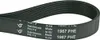 A black serpentine belt with white text and logos. Produktbild-Vorschau
