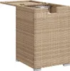 A beige propane tank cover table with the lid open. Produktbild-Vorschau