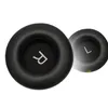 Two black ear pads for headphones, one with an 'R' and the other with an 'L' marking. Produktbild-Vorschau