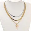 Herren Kreuzkette Edelstahl Schwarz Silber Gold Layered Produktbild-Vorschau 6