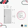 Diagram showing dimensions and details of a white revision door, with a close-up of its edge and a weight indicator. Produktbild-Vorschau