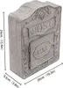 A gray, vintage-style metal mailbox with dimensions indicated. Podgląd zdjęcia produktu