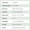A table of product specifications for a rice cooker. Produktbild-Vorschau