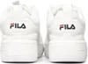 The back view of two white Fila sneakers with the Fila logo on the heel. Podgląd zdjęcia produktu