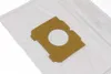 A close-up shot of a white vacuum cleaner bag with a brown cardboard attachment. Produktbild-Vorschau