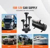 A collage of images showcasing different vehicles and a truck horn set with a compressor. Produktbild-Vorschau