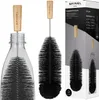 Collage showing a bottle brush inside a glass bottle, the brush itself, and the product packaging. Produktbild-Vorschau