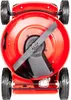 The underside of a red lawnmower with its blade visible. Náhľad obrázku produktu