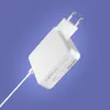 A white USB-C power adapter with a cable, presented against a solid light purple background. Produktbild-Vorschau