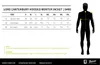 A size chart for a winter jacket, with a silhouette of a man indicating measurement points. Produktbild-Vorschau