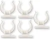 A set of five white plastic clips arranged on a white background. Produktbild-Vorschau