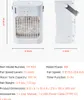 A collage showing a portable air cooler from the front and side, along with a text-based specification list. Produktbild-Vorschau