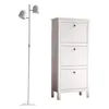 A white floor lamp and a white shoe cabinet are shown against a white background. Produktbild-Vorschau